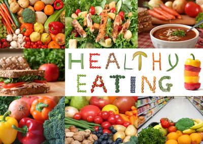 Healthy eating collage. Lots of fruits and vegetables, nuts and